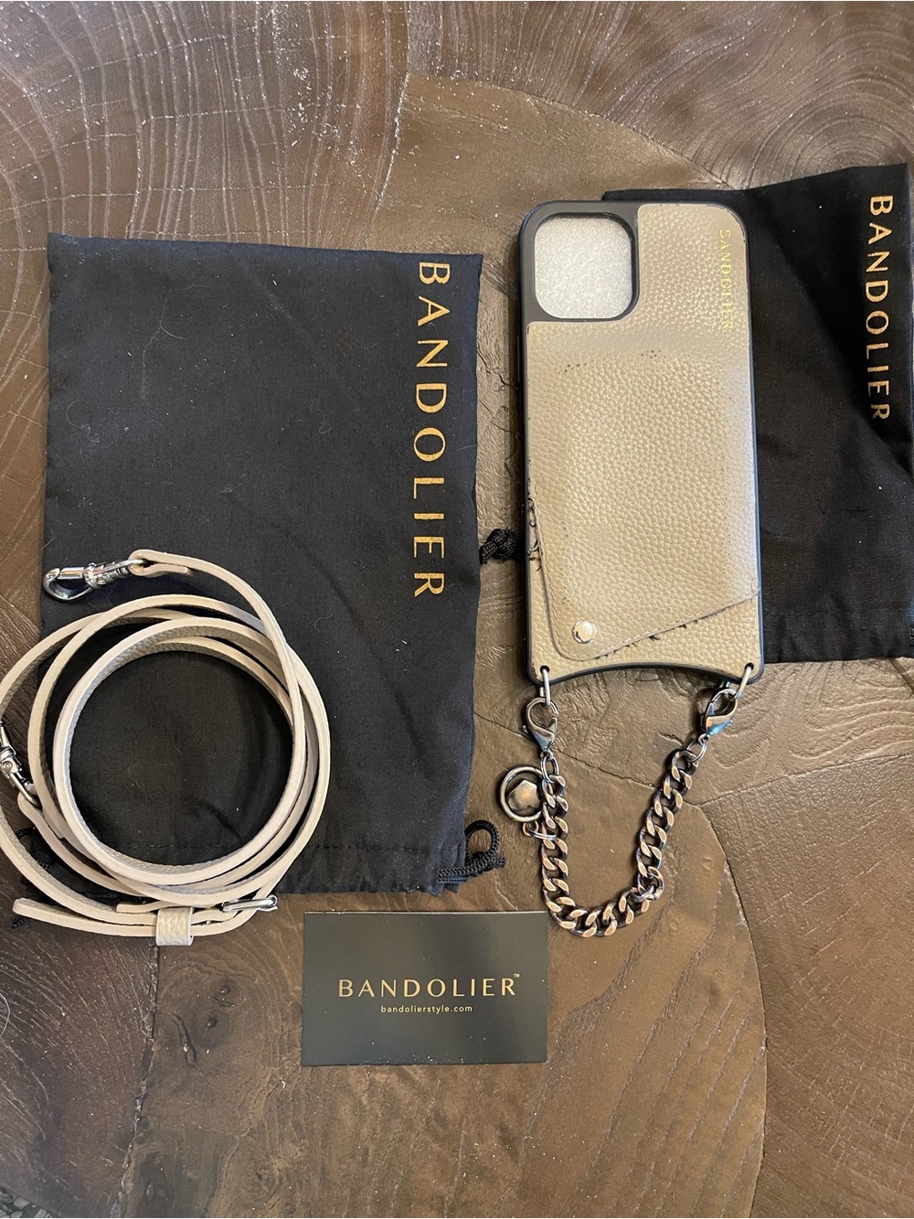 Bandolier Taupe Pebble Leather Crossbody Strap Phone Case